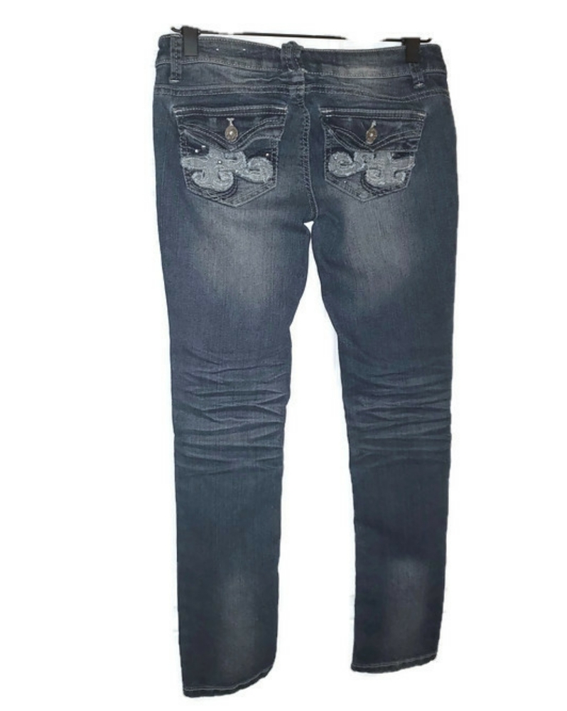 4/25 Almost Famous SkinnyJeans BlueRips Tears Sz 0 - Picture 4 of 6